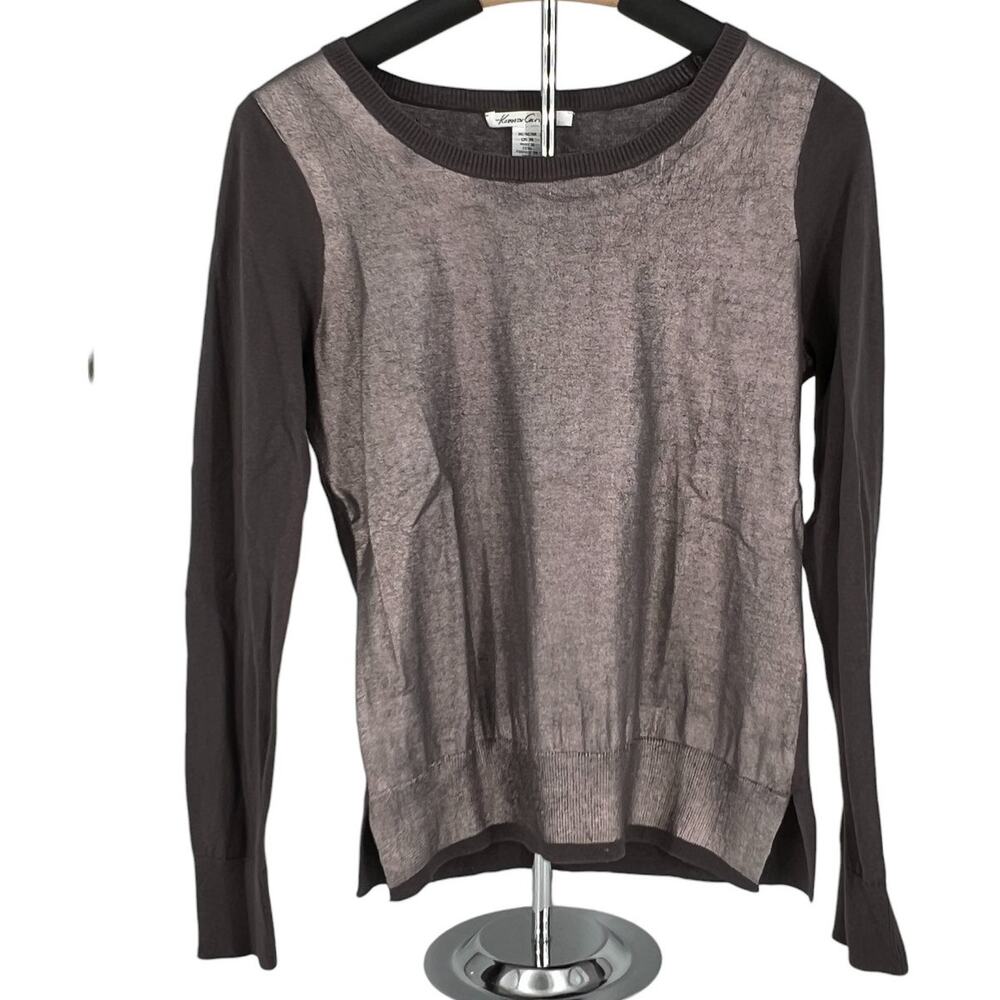 Kenneth Cole New York Metallic Front Knit Sweater Women Medium Brown Cotton